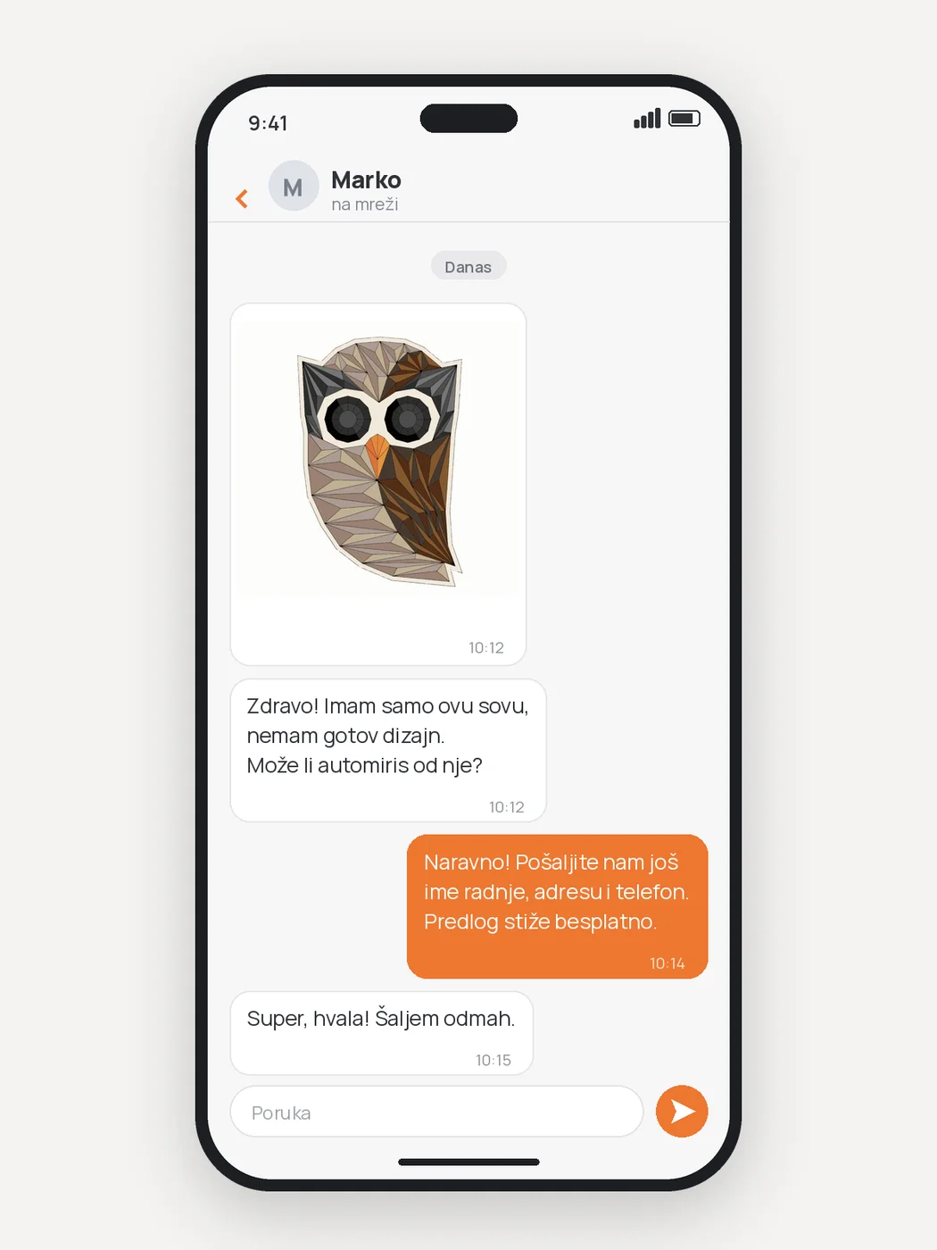 Klijent šalje logo porukom na telefonu